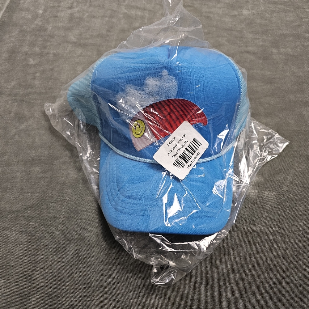 J Balvin Jose Skydiving Trucker Hat Blue With Sky Graphic Snap Back